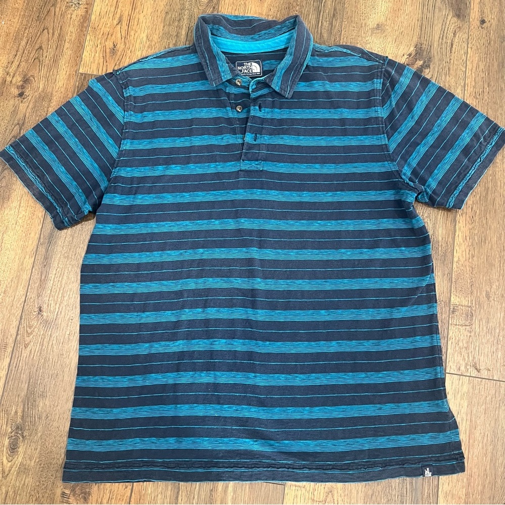 The North Face Men’s Blue and Teal Striped Polo